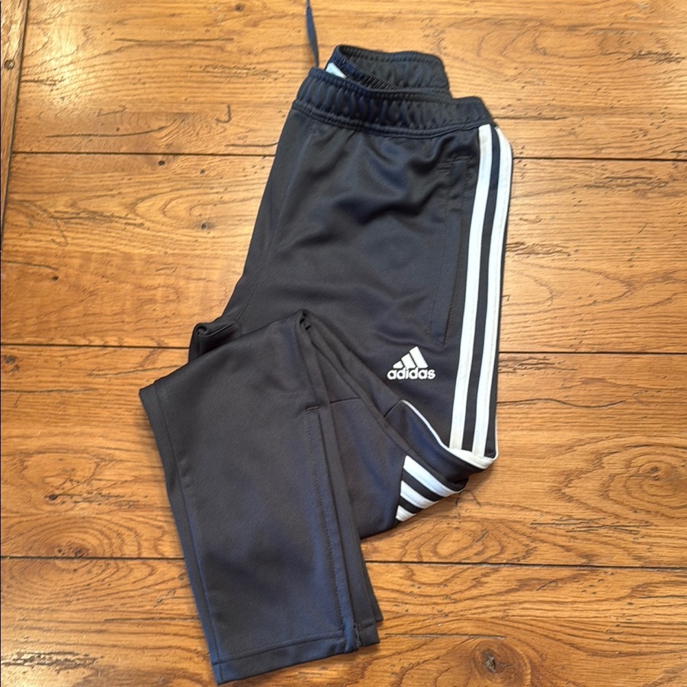 Adidas Kids' Dark Gray/Black Joggers with ankle zips Youth Medium